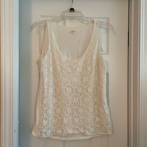 Loft Sleeveless Cream Top with Lace Overlay - Size Medium